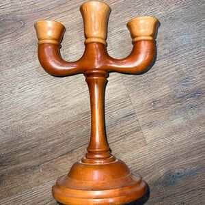 Vintage Wooden 3-Arm Candle Holder - Warm Brown handmade NC